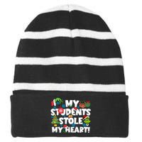 My Students Stole My Heart Funny Grinchmas Merry Christmas Teacher Striped Beanie with Solid Band