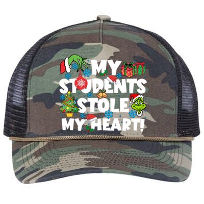 My Students Stole My Heart Funny Grinchmas Merry Christmas Teacher Retro Rope Trucker Hat Cap