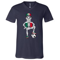 Mexico Soccer Skeleton Fan Team V-Neck T-Shirt