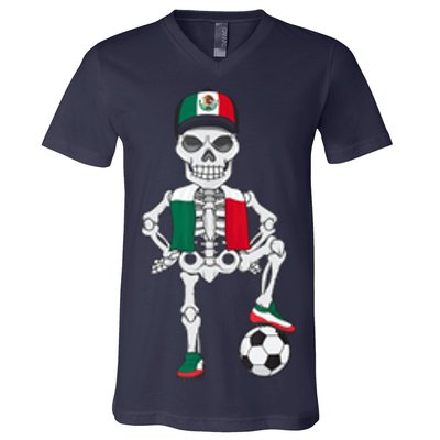 Mexico Soccer Skeleton Fan Team V-Neck T-Shirt