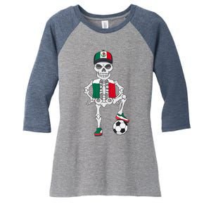 Mexico Soccer Skeleton Fan Team Women's Tri-Blend 3/4-Sleeve Raglan Shirt