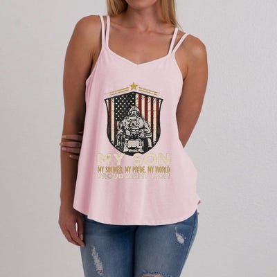 My Son Soldier Pride World Proud Arm.Y Mom Veterans Day Women's Strappy Tank