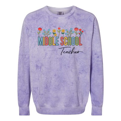 Middle School Teacher Retro Wildflowers Back To School Gift Colorblast Crewneck Sweatshirt