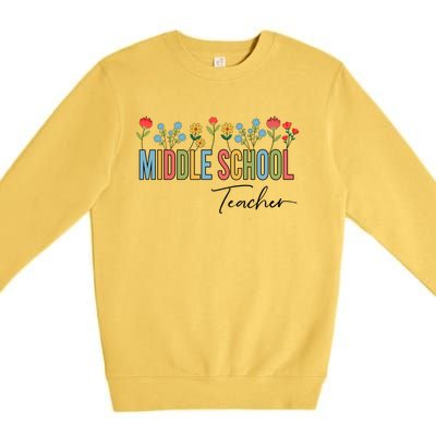 Middle School Teacher Retro Wildflowers Back To School Gift Premium Crewneck Sweatshirt