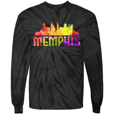 Memphis Skyline Tennessee Souvenir Gift Tie-Dye Long Sleeve Shirt