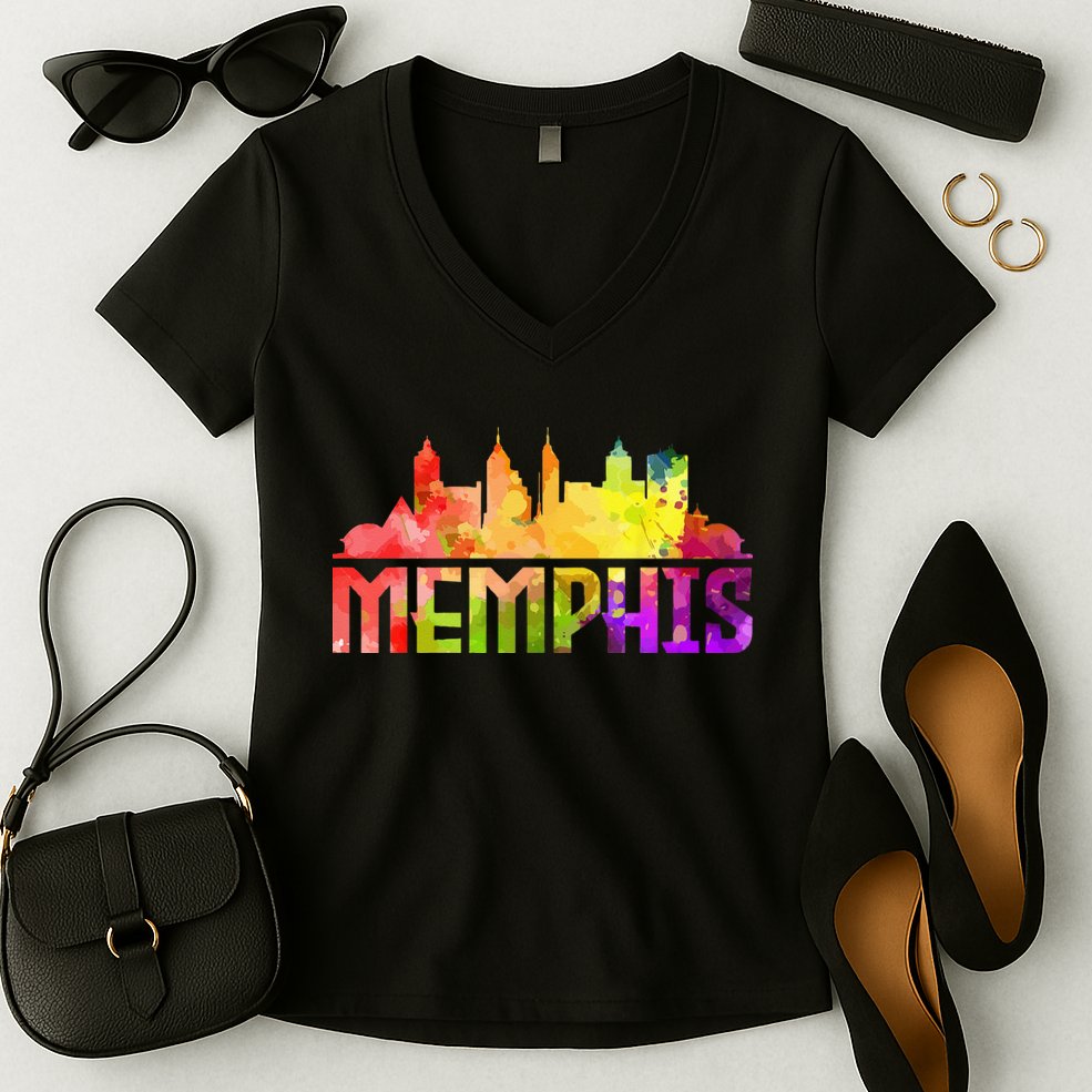 Memphis Skyline Tennessee Souvenir Gift Women's V-Neck T-Shirt
