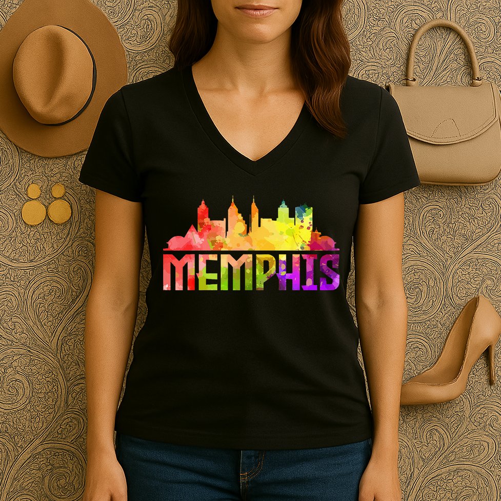 Memphis Skyline Tennessee Souvenir Gift Women's V-Neck T-Shirt