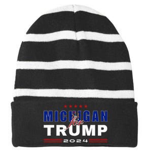 Michigan Supports Trump In 2024 Presidential Election Maga Striped Beanie with Solid Band