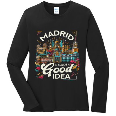 Madrid Spain Travel Vacation Europe I Love Madrid Ladies Long Sleeve Shirt