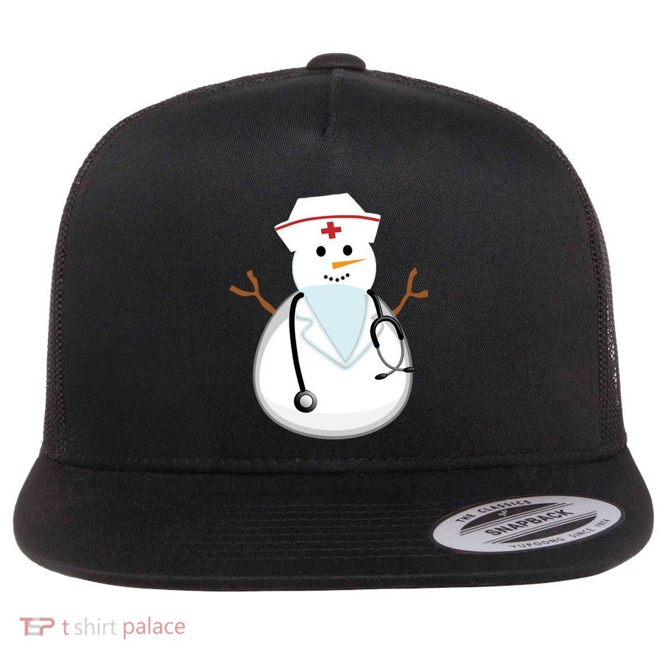 Medical Scrub Top NurseS Hat Wearing Snow Gift Flat Bill Trucker Hat