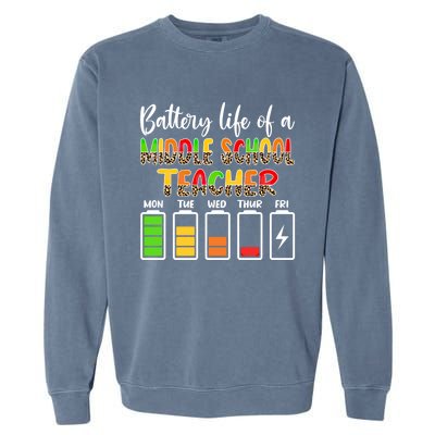 Middle School Teacher Battery Life Middle School Teachers Gift Garment-Dyed Sweatshirt