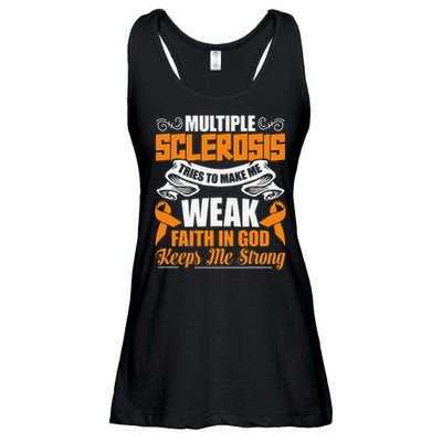 Multiple Sclerosis Tries To Make Me Weak Faith In God Ladies Essential Flowy Tank