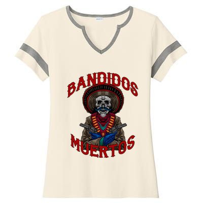 Mexican Skull Tequila Bandito Cool Skeleton Charro Gift Idea Ladies Halftime Notch Neck Tee