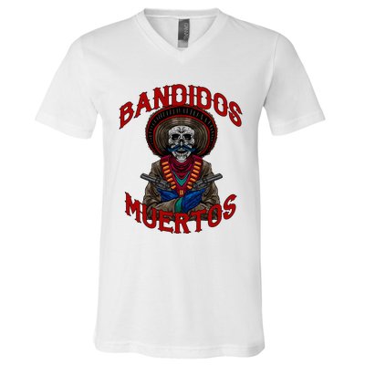 Mexican Skull Tequila Bandito Cool Skeleton Charro Gift Idea V-Neck T-Shirt