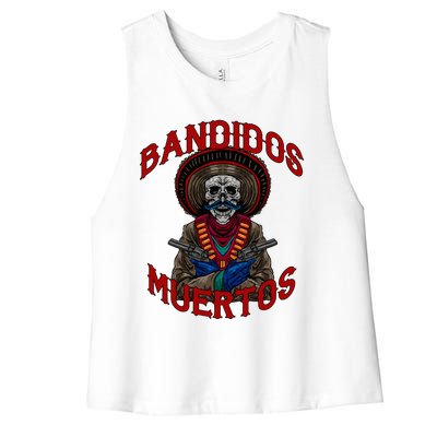 Mexican Skull Tequila Bandito Cool Skeleton Charro Gift Idea Women's Racerback Cropped Tank