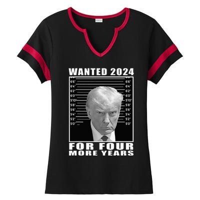 Mug Shot Trump Wanted 2024 For Four More Years Ladies Halftime Notch Neck Tee