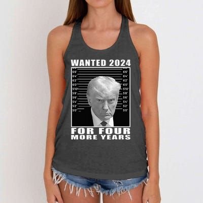 Mug Shot Trump Wanted 2024 For Four More Years Women's Knotted Racerback Tank