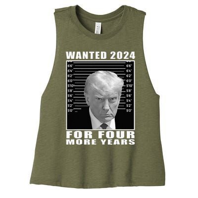 Mug Shot Trump Wanted 2024 For Four More Years Women's Racerback Cropped Tank