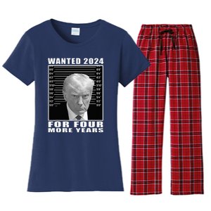 Mug Shot Trump Wanted 2024 For Four More Years Women's Flannel Pajama Set