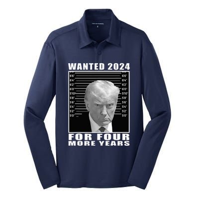 Mug Shot Trump Wanted 2024 For Four More Years Silk Touch Performance Long Sleeve Polo