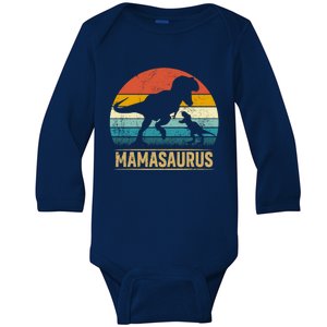 Mama Saurus T Rex Dinosaur Mamasaurus Funny MotherS Day Funny Gift Baby Long Sleeve Bodysuit