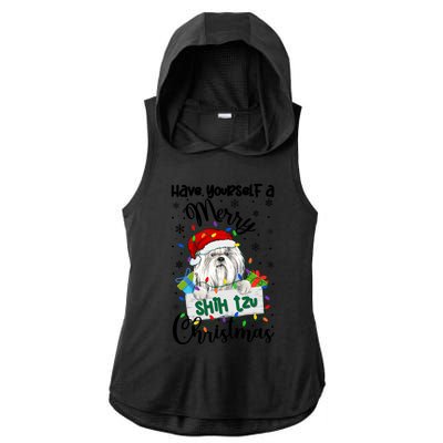 Merry Shih Tzu Christmas Shih Tzu Xmas Party Gift Ladies PosiCharge Tri-Blend Wicking Draft Hoodie Tank