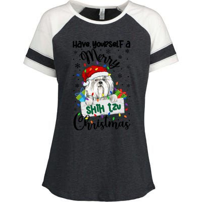 Merry Shih Tzu Christmas Shih Tzu Xmas Party Gift Enza Ladies Jersey Colorblock Tee