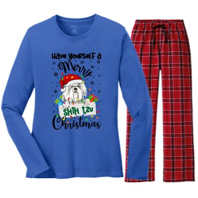 Merry Shih Tzu Christmas Shih Tzu Xmas Party Gift Women's Long Sleeve Flannel Pajama Set 