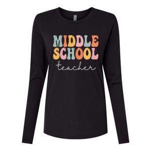 Middle School Teacher Retro Groovy Happy First Day Of School Womens Cotton Relaxed Long Sleeve T-Shirt