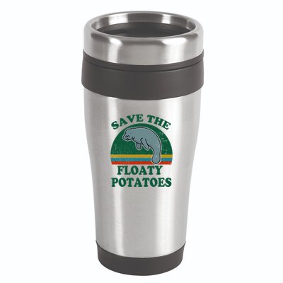 Manatee Save The Floaty Potatoes Funny Chubby Mermaid 16oz Travel Tumbler