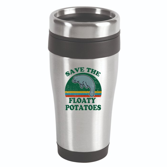 Manatee Save The Floaty Potatoes Funny Chubby Mermaid 16oz Travel Tumbler
