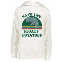 Manatee Save The Floaty Potatoes Funny Chubby Mermaid Womens Funnel Neck Pullover Hood