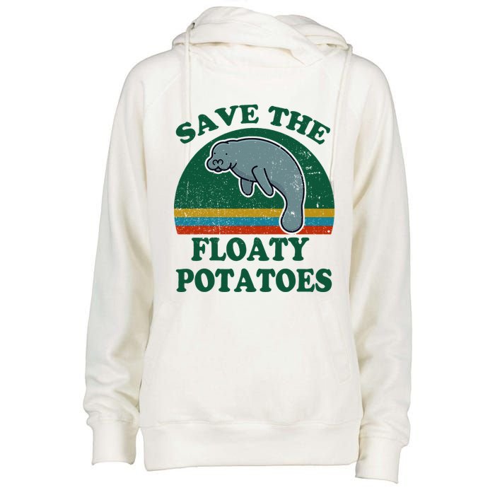 Manatee Save The Floaty Potatoes Funny Chubby Mermaid Womens Funnel Neck Pullover Hood