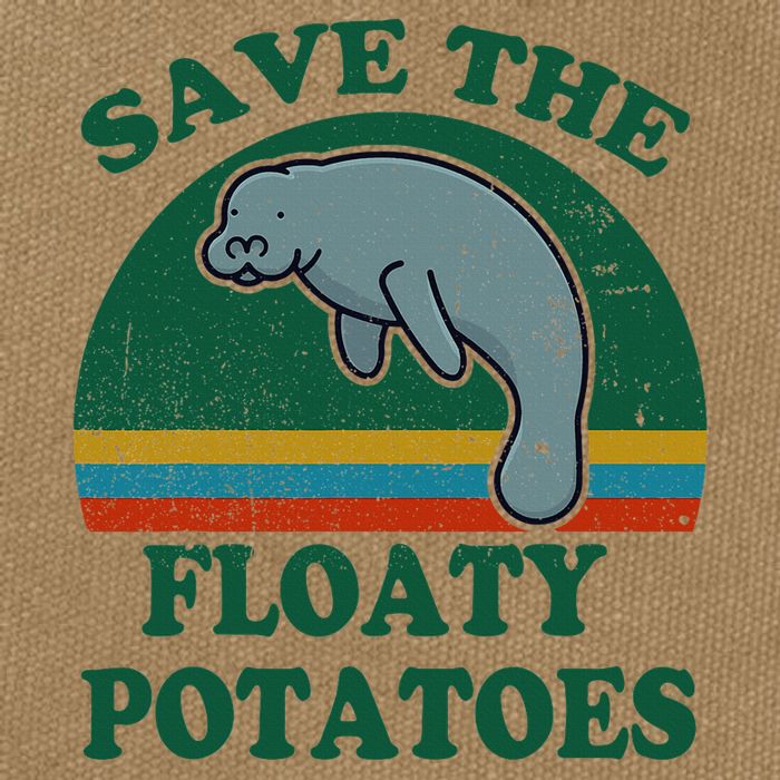 Manatee Save The Floaty Potatoes Funny Chubby Mermaid Cotton Canvas Backpack