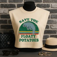 Manatee Save The Floaty Potatoes Funny Chubby Mermaid Garment-Dyed Women's Muscle Tee