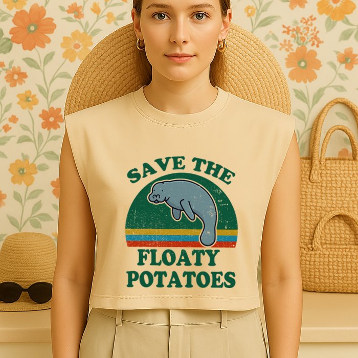Manatee Save The Floaty Potatoes Funny Chubby Mermaid Garment-Dyed Women's Muscle Tee