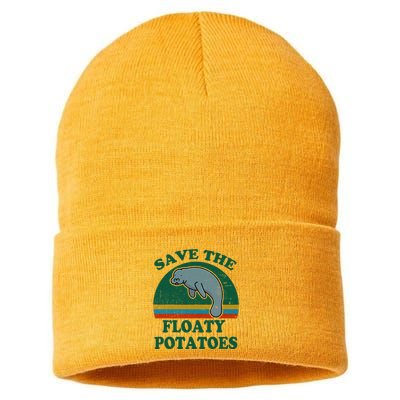 Manatee Save The Floaty Potatoes Funny Chubby Mermaid Sustainable Knit Beanie