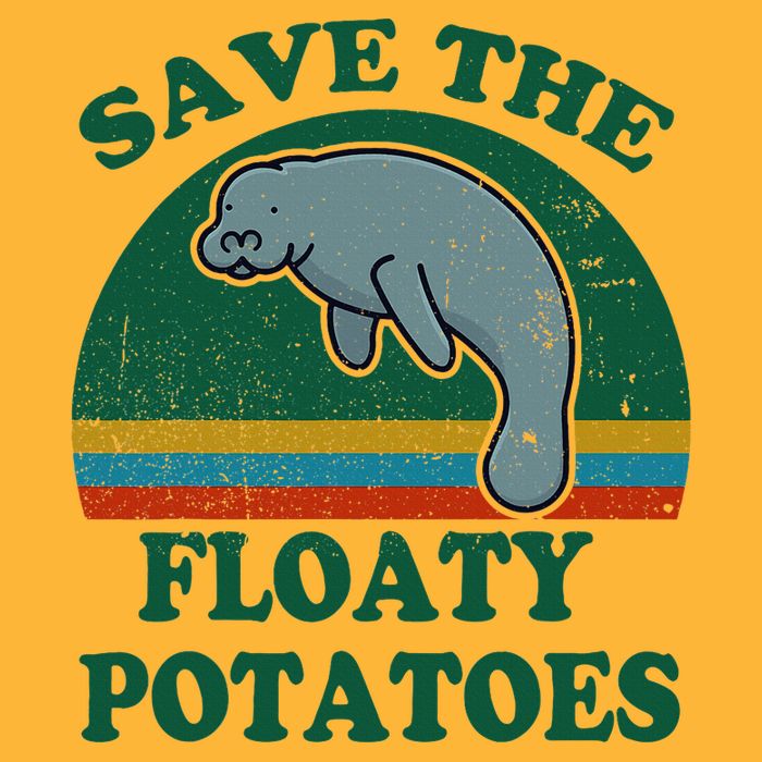 Manatee Save The Floaty Potatoes Funny Chubby Mermaid Pom Pom 12in Knit Beanie