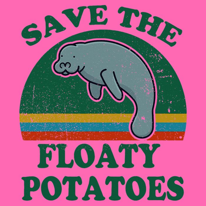 Manatee Save The Floaty Potatoes Funny Chubby Mermaid Stripe Pom Pom Beanie