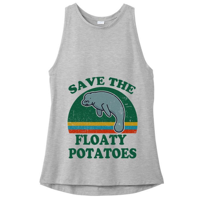 Manatee Save The Floaty Potatoes Funny Chubby Mermaid Ladies PosiCharge Tri-Blend Wicking Tank