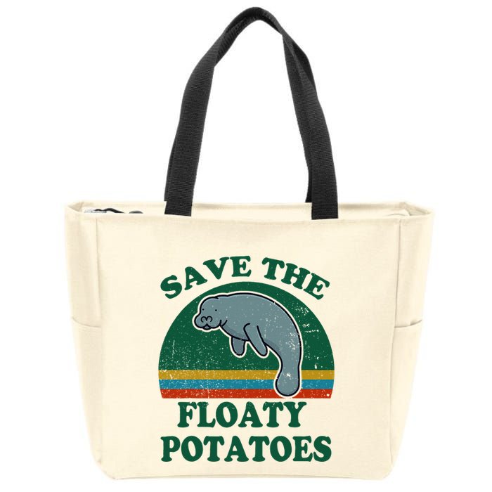 Manatee Save The Floaty Potatoes Funny Chubby Mermaid Zip Tote Bag