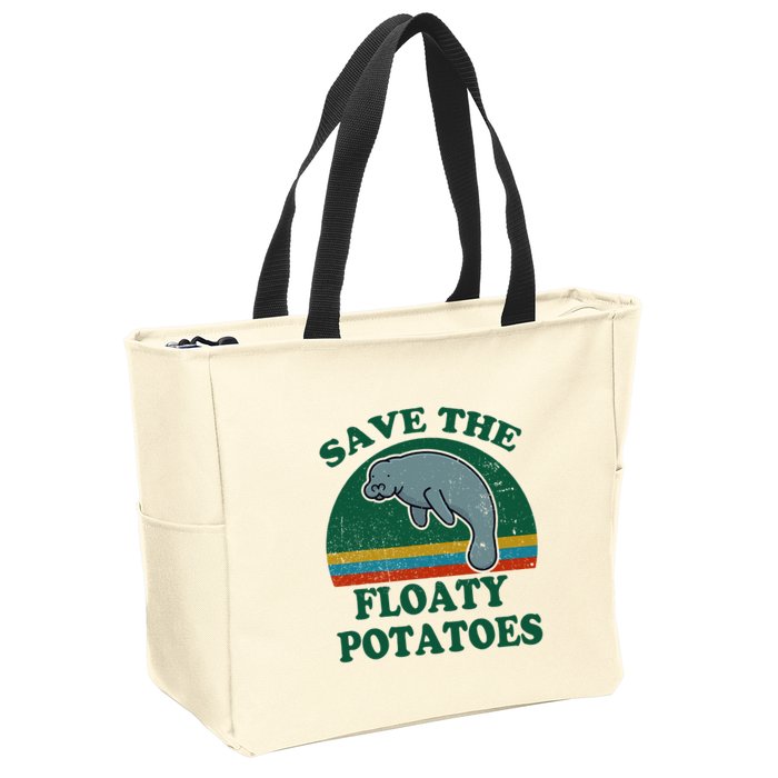 Manatee Save The Floaty Potatoes Funny Chubby Mermaid Zip Tote Bag