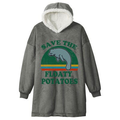 Manatee Save The Floaty Potatoes Funny Chubby Mermaid Hooded Wearable Blanket