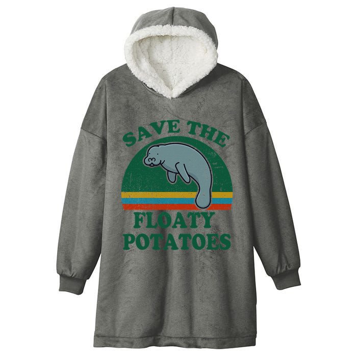 Manatee Save The Floaty Potatoes Funny Chubby Mermaid Hooded Wearable Blanket