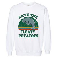 Manatee Save The Floaty Potatoes Funny Chubby Mermaid Garment-Dyed Sweatshirt