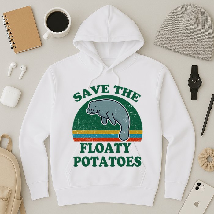 Manatee Save The Floaty Potatoes Funny Chubby Mermaid Hoodie