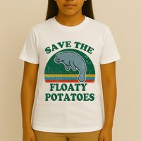 Manatee Save The Floaty Potatoes Funny Chubby Mermaid T-Shirt