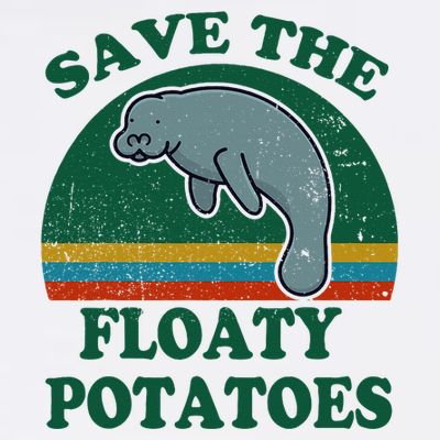 Manatee Save The Floaty Potatoes Funny Chubby Mermaid T-Shirt
