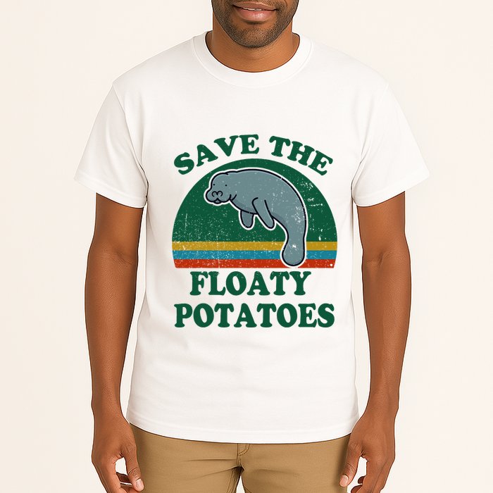 Manatee Save The Floaty Potatoes Funny Chubby Mermaid Tall T-Shirt