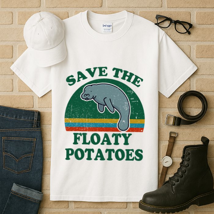 Manatee Save The Floaty Potatoes Funny Chubby Mermaid Tall T-Shirt